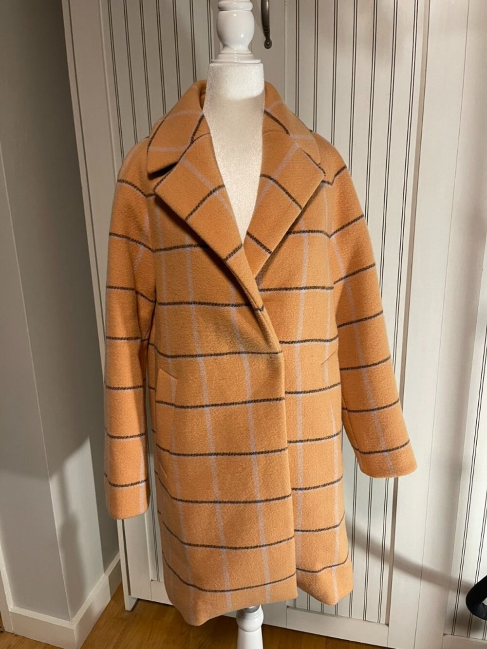 On & On Windowpane Plaid Woo48% Coat Peach Orange Coat